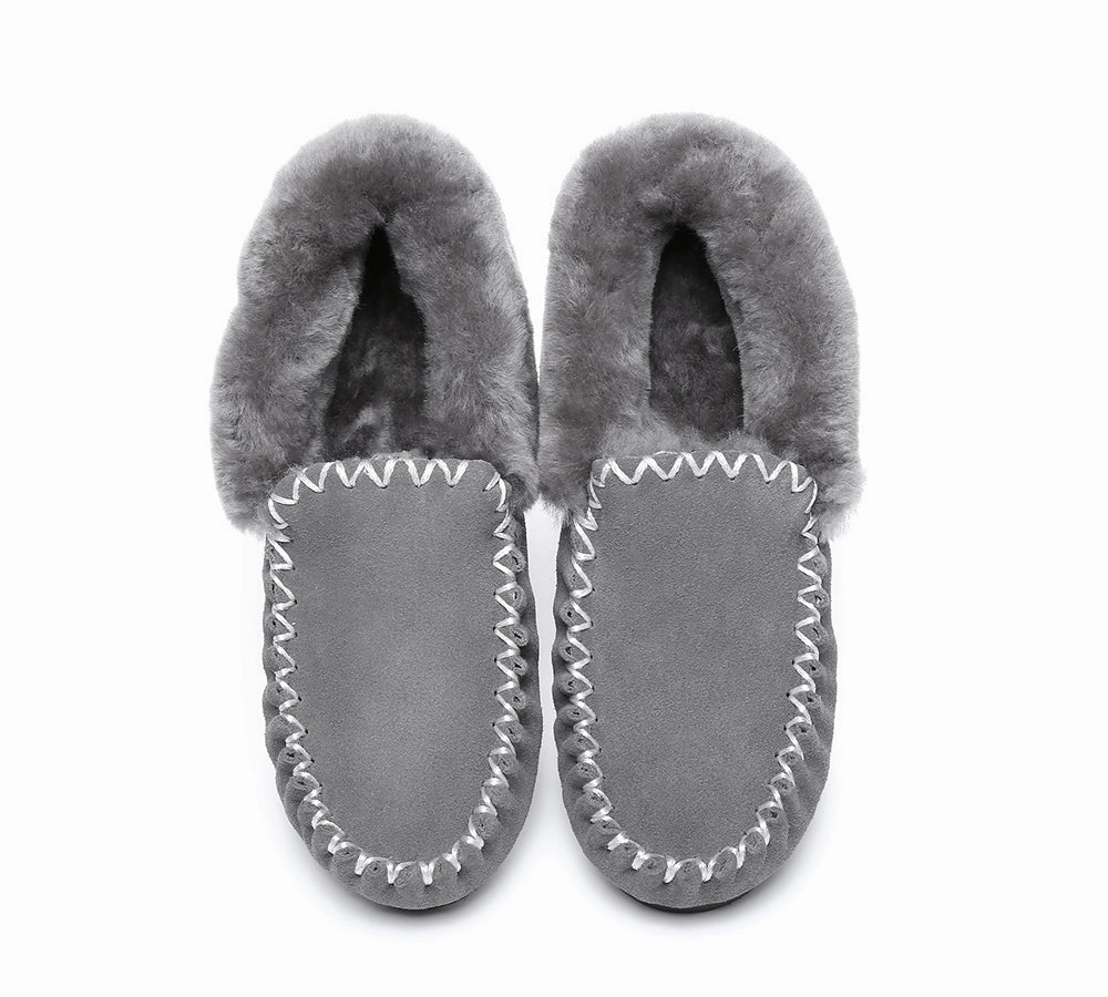 AUSTRALIAN SHEPHERD UGG Slippers Men Sheepskin Wool Ankle Popo Moccasins Big Size Hoodback Heather Knit Slippers