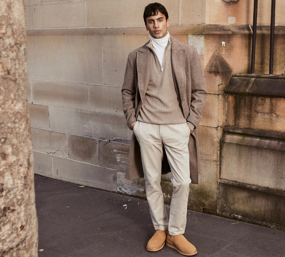 Hard Sole Slippers AUSTRALIAN SHEPHERD UGG Slippers Men Sheepskin Wool Ankle Porter