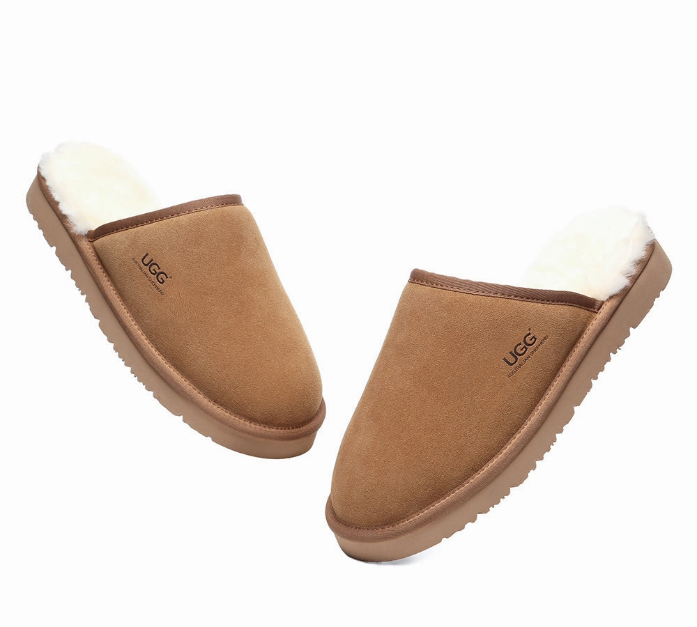 AUSTRALIAN SHEPHERD UGG Slippers Men Sheepskin Wool Scuff Cruz Pink Slippers