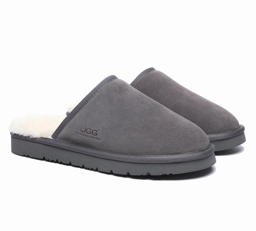 Slippers With Solid Soles AUSTRALIAN SHEPHERD UGG Slippers Men Sheepskin Wool Scuff Cruz