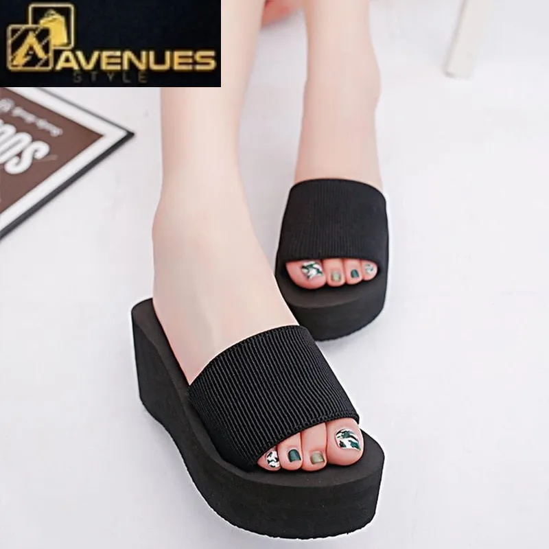 Women Beach Elastic Fabric Slippers Fur Slide Slippers