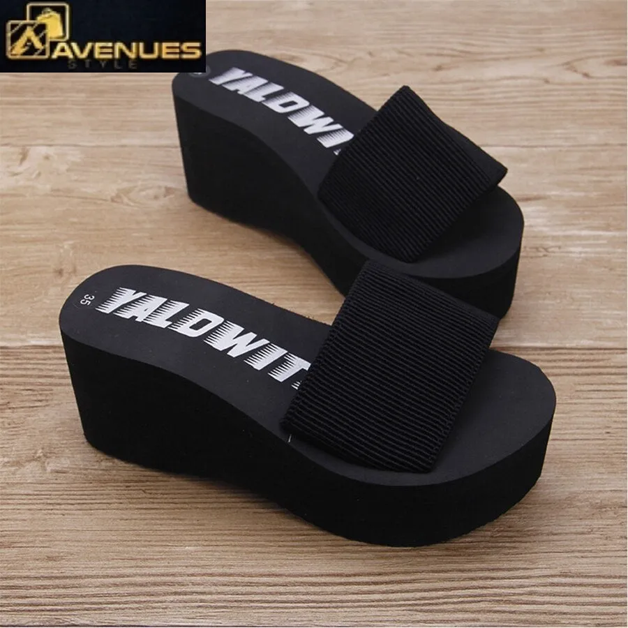 Women Beach Elastic Fabric Slippers Extra Wide Fitting Slippers