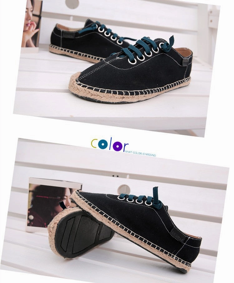Striped Flat Shoes SERENE 3 Colors Man Lace-up Flats Casual Canvas Shoes