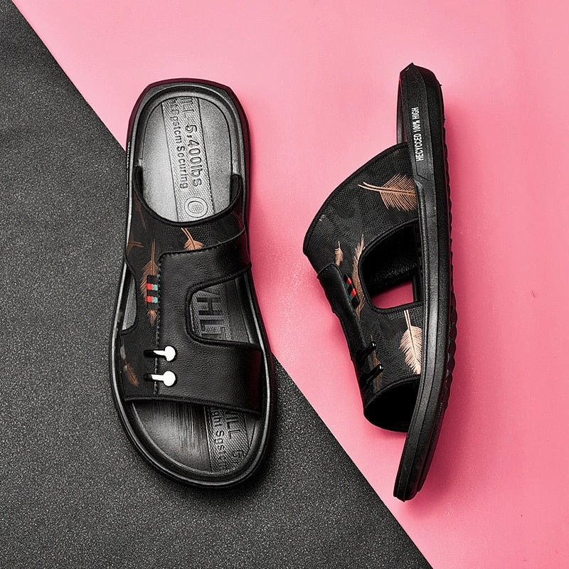 SSX Men's Summer Flat Casual Leather Sandals Slippers For Arch Support