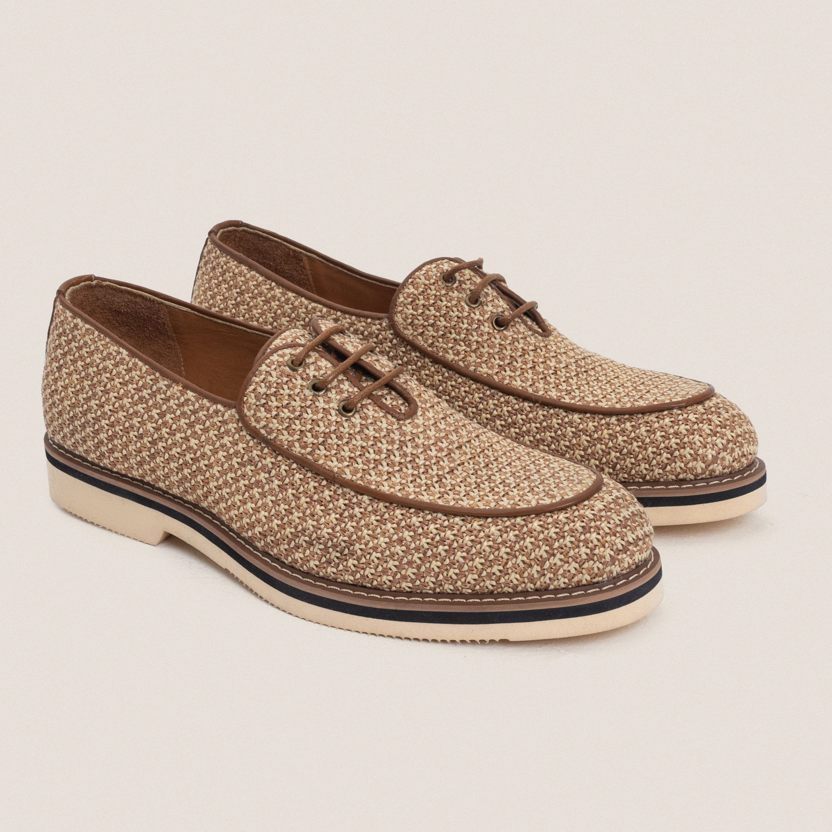 Beige Raffia Loafers Lace up Best Casual Shoes For Standing All Day