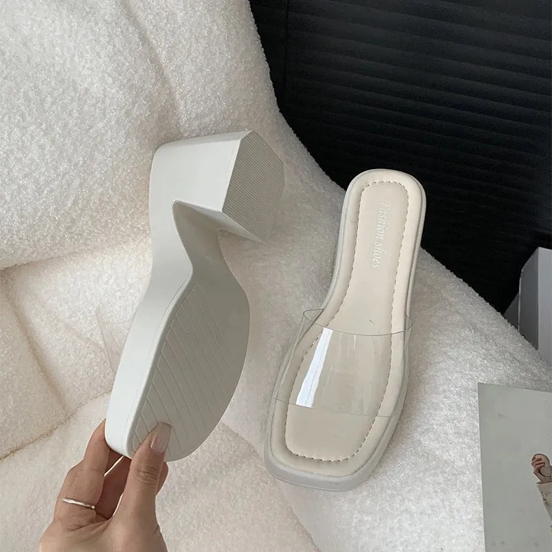 Good Orthopedic Slippers binfenxie Design PVC Transparent Open Toe Woman Slippers Fashion Platform Thick High Heel Ladies Shoes