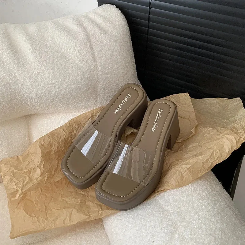 Slippers Tasman Platform binfenxie Design PVC Transparent Open Toe Woman Slippers Fashion Platform Thick High Heel Ladies Shoes