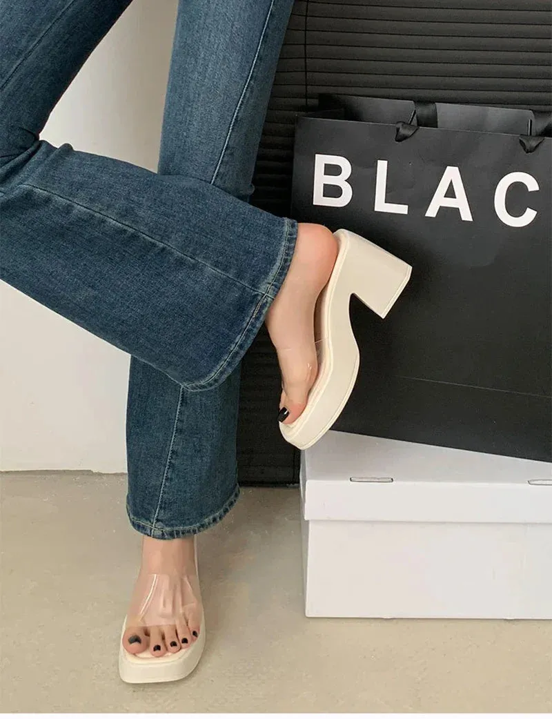binfenxie Design PVC Transparent Open Toe Woman Slippers Fashion Platform Thick High Heel Ladies Shoes Slide Footwear