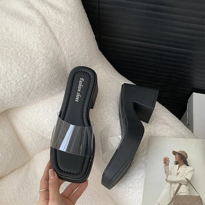 binfenxie Design PVC Transparent Open Toe Woman Slippers Fashion Platform Thick High Heel Ladies Shoes Bts Slippers