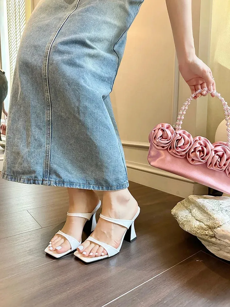 Kyrgies Slippers Review binfenxie Elegant Square Toe Slippers Women's Design Strange Style High Heels Female Dress Sandalias De Mujer