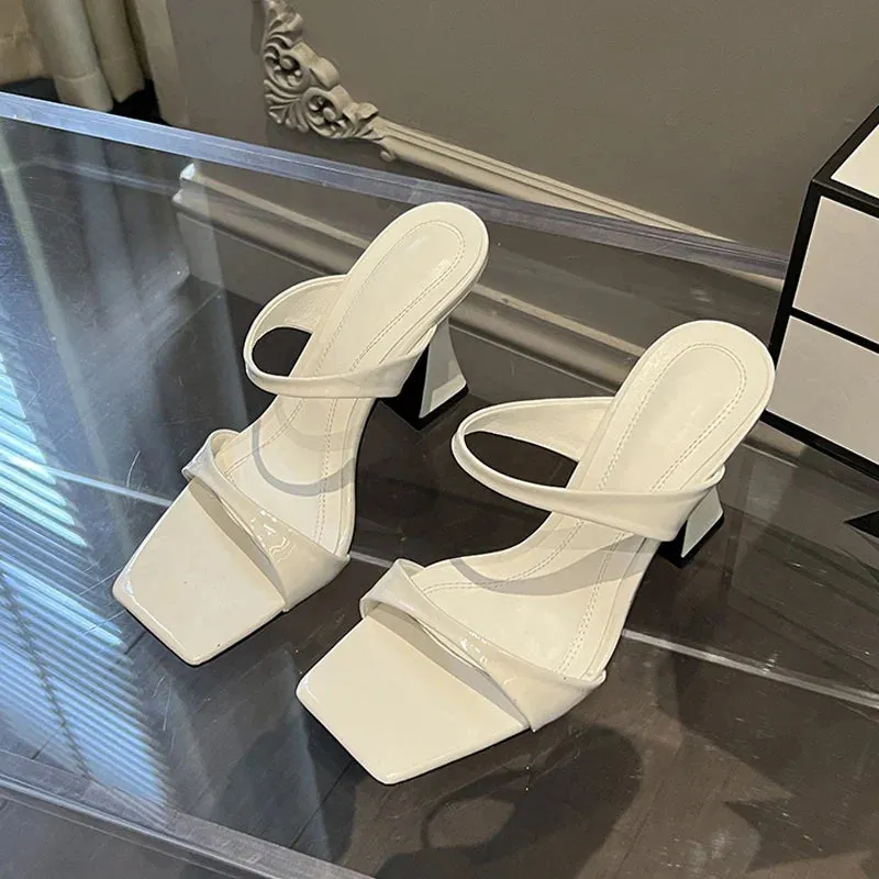 Pizza Slippers binfenxie Elegant Square Toe Slippers Women's Design Strange Style High Heels Female Dress Sandalias De Mujer