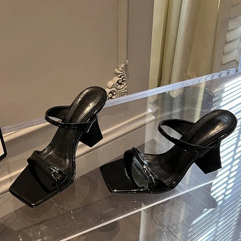 binfenxie Elegant Square Toe Slippers Women's Design Strange Style High Heels Female Dress Sandalias De Mujer Slippers Dupe