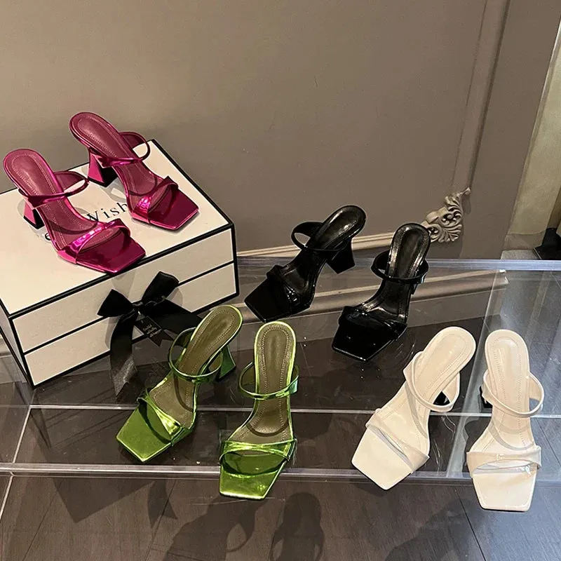 Slides And Socks binfenxie Elegant Square Toe Slippers Women's Design Strange Style High Heels Female Dress Sandalias De Mujer