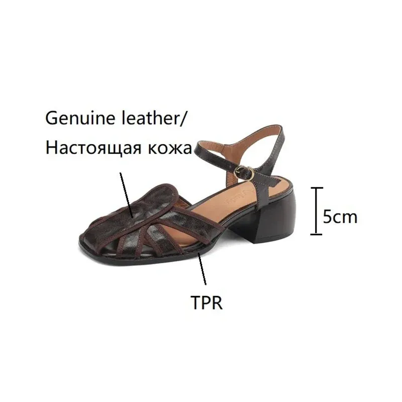 binfenxie Genuine Leather Sandals Women Summer Cover Toe Slingback Shoes for Women Casual Gladiator Women Shoes Vintage Roman Sandals Bahamian Sandals Resort