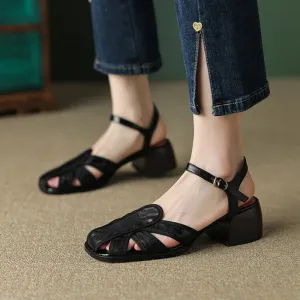 binfenxie Genuine Leather Sandals Women Summer Cover Toe Slingback Shoes for Women Casual Gladiator Women Shoes Vintage Roman Sandals Sandals In Italy