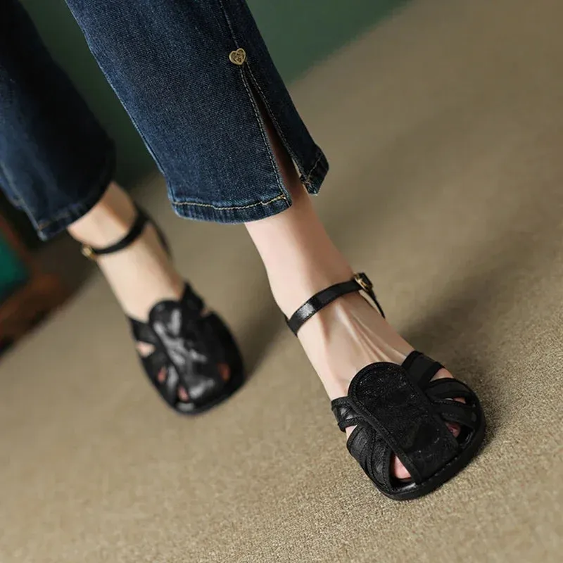 Franco Sandals binfenxie Genuine Leather Sandals Women Summer Cover Toe Slingback Shoes for Women Casual Gladiator Women Shoes Vintage Roman Sandals