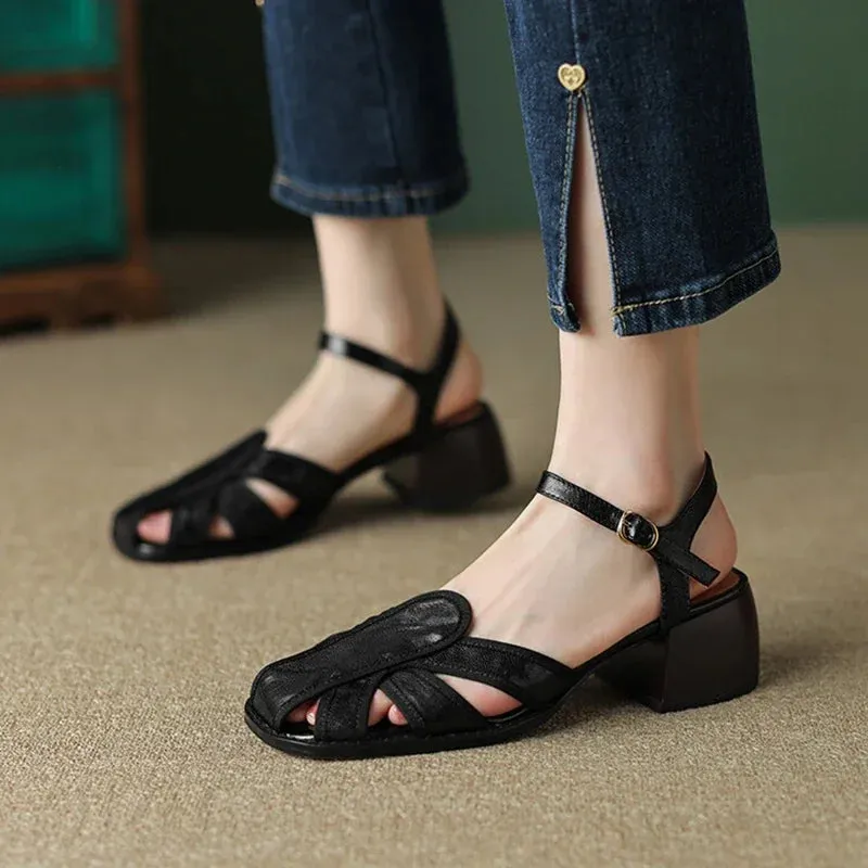 Sandals South Coast Sandals Resort binfenxie Genuine Leather Sandals Women Summer Cover Toe Slingback Shoes for Women Casual Gladiator Women Shoes Vintage Roman Sandals