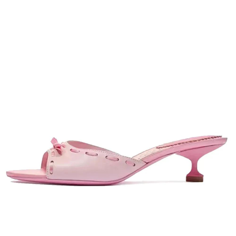 Slippers Infant binfenxie  -  Peep Toe Bow Pink Mules Sweet Round Toe Low Heels Slip-On Flower Heart Printed Slippers Summer Women Casual Rubber Shoes