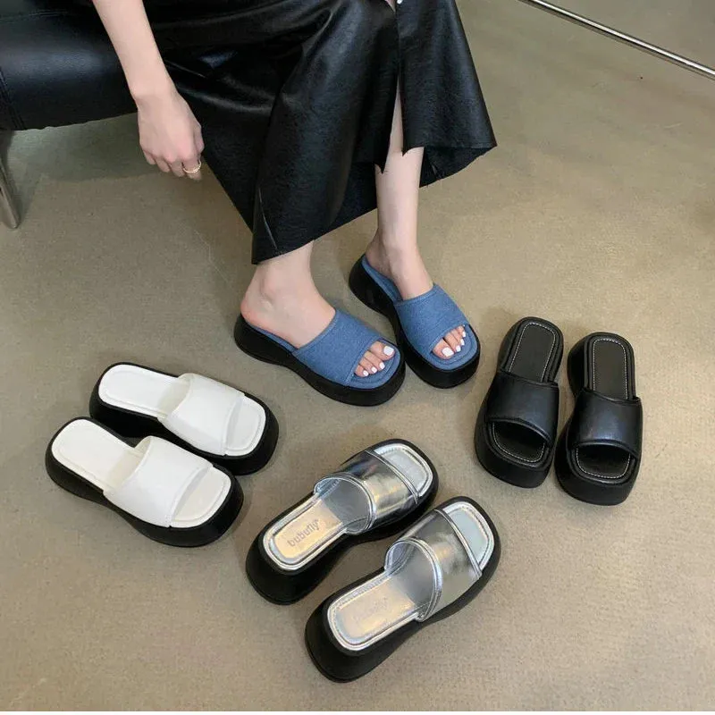 binfenxie Summer Increase Women Slippers Fashion Elegant Open Toe Increase Slides Shoes Ladies Casual Platform Flats Beach Sandal Toga Slides