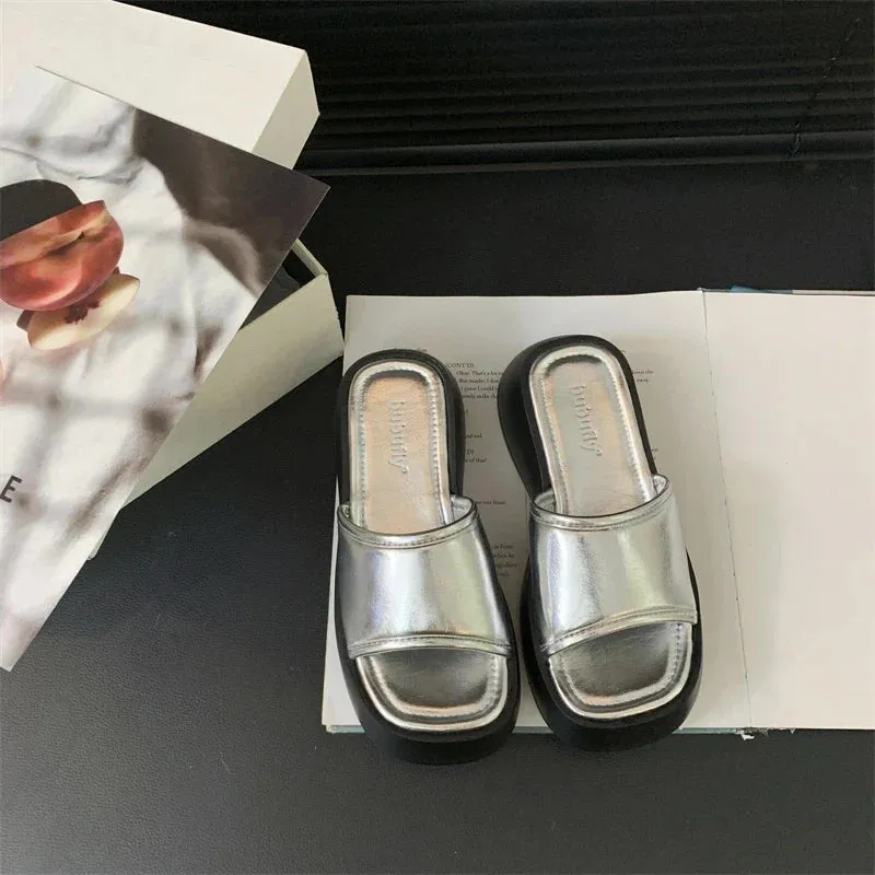 Beat Slippers binfenxie Summer Increase Women Slippers Fashion Elegant Open Toe Increase Slides Shoes Ladies Casual Platform Flats Beach Sandal