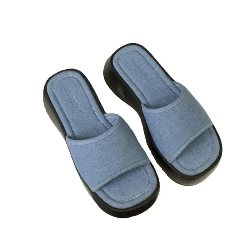 binfenxie Summer Increase Women Slippers Fashion Elegant Open Toe Increase Slides Shoes Ladies Casual Platform Flats Beach Sandal Ballet Satin Slippers