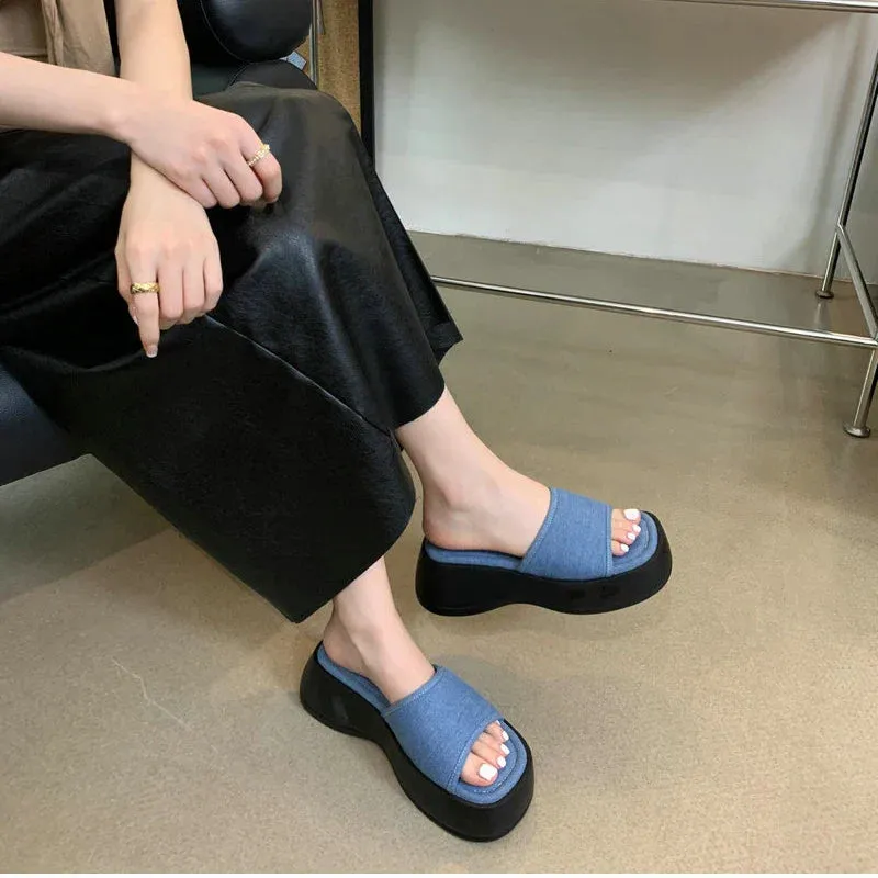 binfenxie Summer Increase Women Slippers Fashion Elegant Open Toe Increase Slides Shoes Ladies Casual Platform Flats Beach Sandal Feet Sweat In Slippers