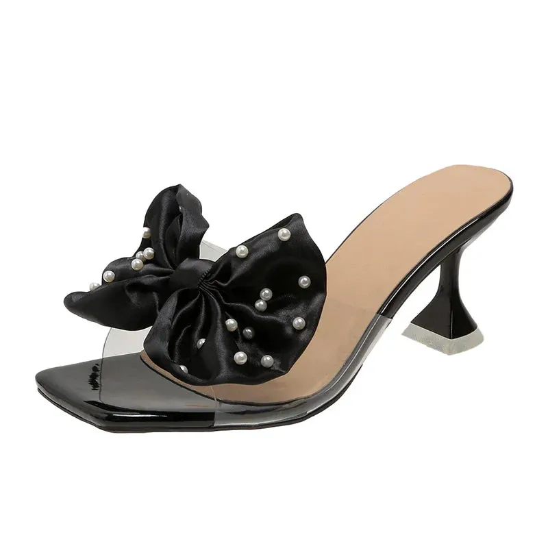 Daniel Green Slippers binfenxie  -  Women Pumps Fashion Bow Design Cute Women Slippers Peep Toe High Heels Shoes Party Shopping Shoes Chaussure Femme