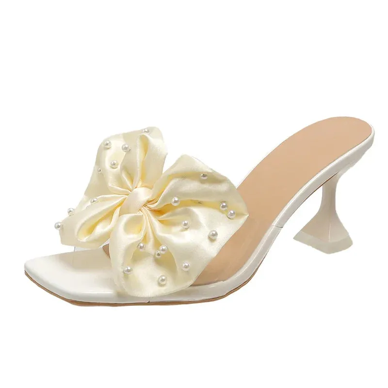 binfenxie  -  Women Pumps Fashion Bow Design Cute Women Slippers Peep Toe High Heels Shoes Party Shopping Shoes Chaussure Femme Slippers Guests