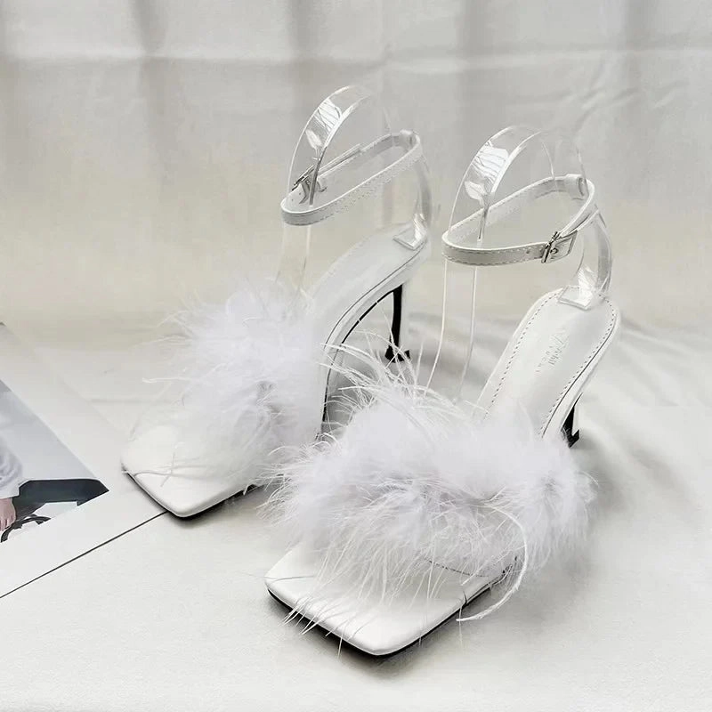 binfenxie  -  High Heels Shoes Fur Women Sandals Summer Open Toe 2024 New Fashion Pumps Shoes Designer Flip Flops Party Slides Ladies Zapatos Flip Or Flop Series