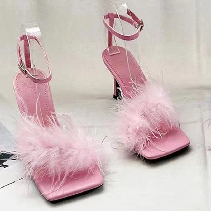 Flip Flop Floobidly Flop binfenxie  -  High Heels Shoes Fur Women Sandals Summer Open Toe 2024 New Fashion Pumps Shoes Designer Flip Flops Party Slides Ladies Zapatos