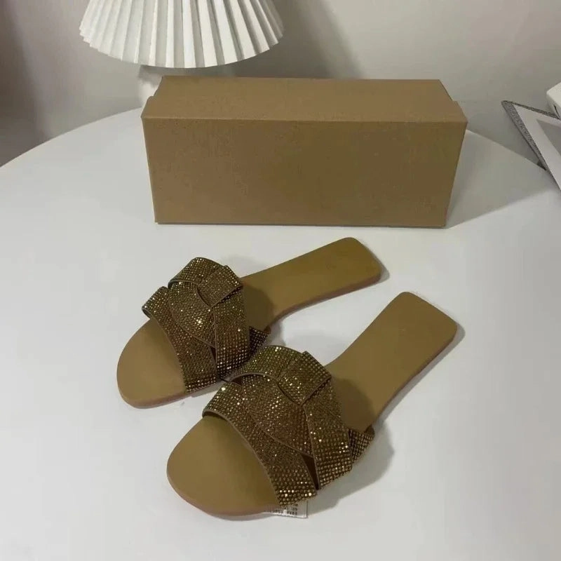 Soft Squishy Flip Flops binfenxie  -  Women 2024 Fashion Flat Sandals Summer Luxury Round Toe Rhinestone Strap Slippers Casual Flip flops Beach Slingbacks Shoes