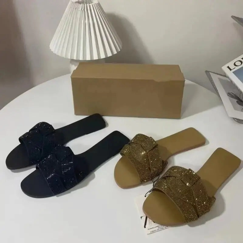 Sage Flip Flops binfenxie  -  Women 2024 Fashion Flat Sandals Summer Luxury Round Toe Rhinestone Strap Slippers Casual Flip flops Beach Slingbacks Shoes