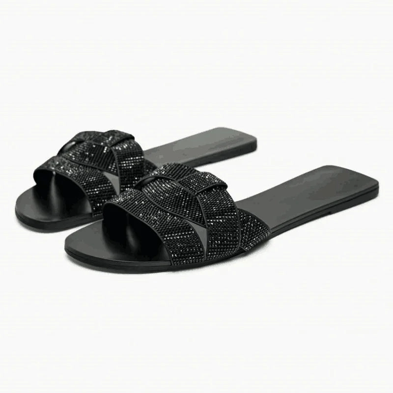 Ladies Cushioned Flip Flops binfenxie  -  Women 2024 Fashion Flat Sandals Summer Luxury Round Toe Rhinestone Strap Slippers Casual Flip flops Beach Slingbacks Shoes