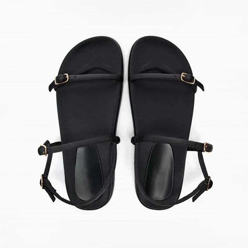 binfenxie  - Ankle Straps Black Flip Flops For Women Summer Casual Round Toe Buckled Flat Sandals Fashion Back Strap Shoes Beach Slipper Flamingo Flip Flops