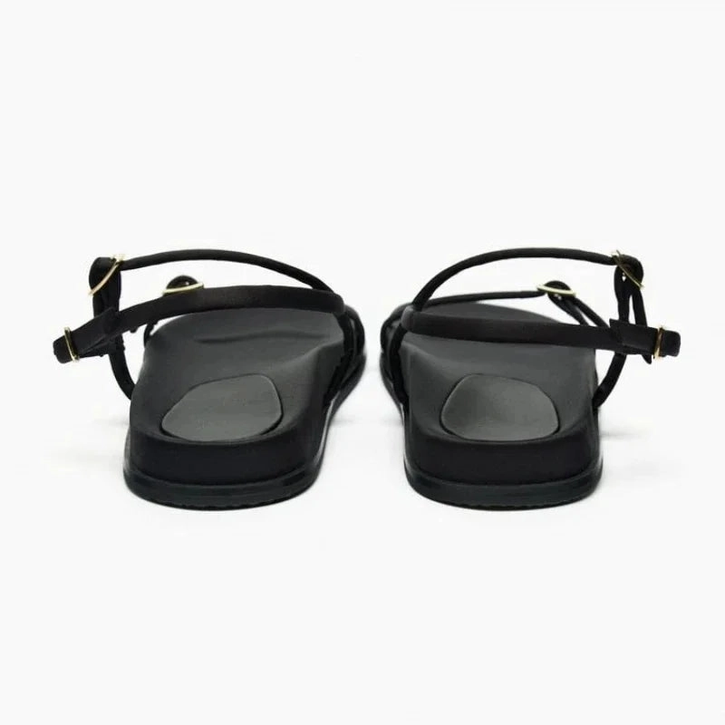 binfenxie  - Ankle Straps Black Flip Flops For Women Summer Casual Round Toe Buckled Flat Sandals Fashion Back Strap Shoes Beach Slipper Best Flip Flops For Arthritic Knees