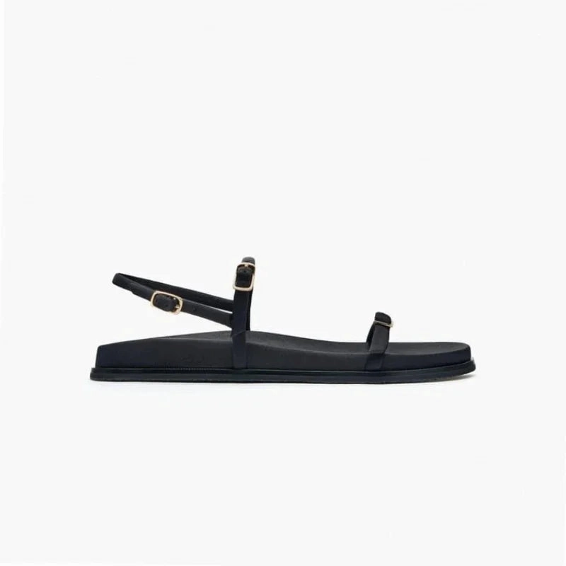 Flip Flops Boho binfenxie  - Ankle Straps Black Flip Flops For Women Summer Casual Round Toe Buckled Flat Sandals Fashion Back Strap Shoes Beach Slipper