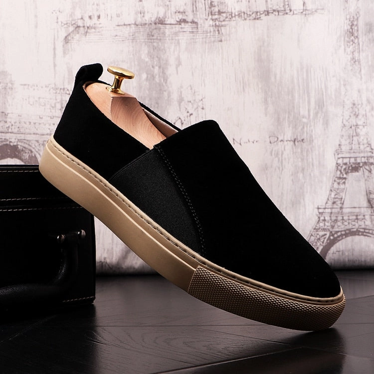 Panelled Lace Up Casual Shoes Black Suede Leather Casual Slip-on Sneakers