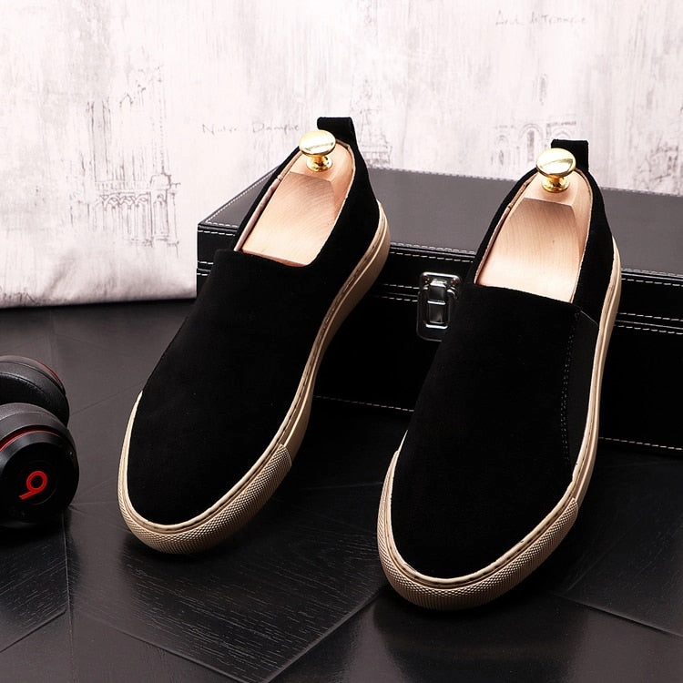 Black Suede Leather Casual Slip-on Sneakers Mesh Sneakers Casual Shoes