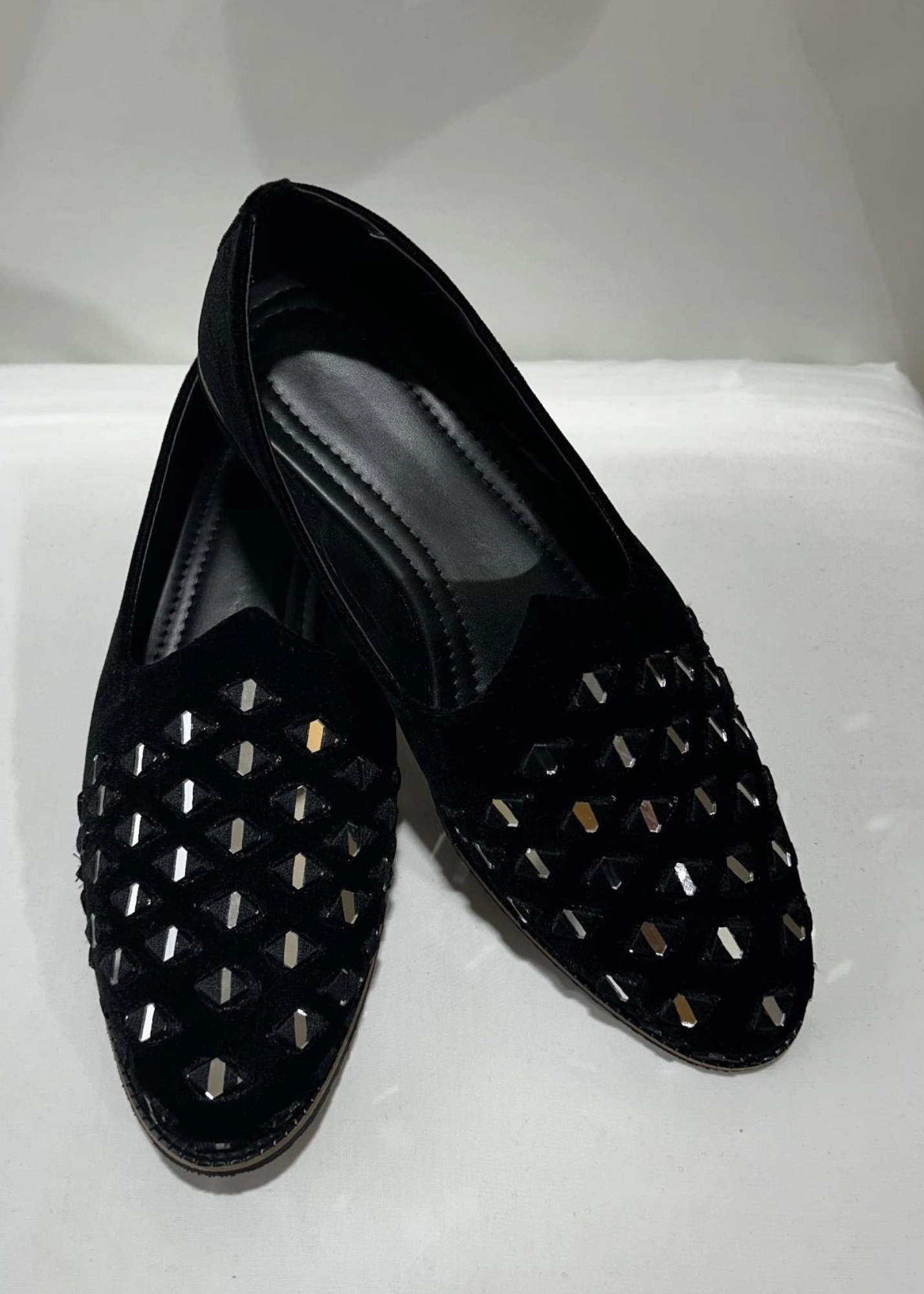 Jacques Soloviere Loafers BLACK VELVET MIRRORWORK SHOES FOR MEN