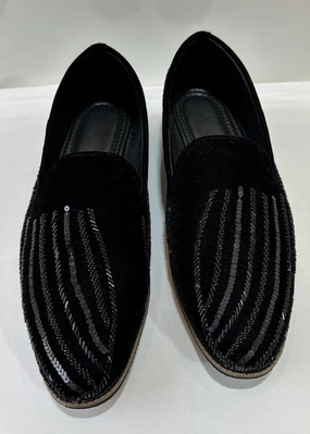 BLACK VELVET SEQUIN SHOES FOR MEN Loafers Buckle