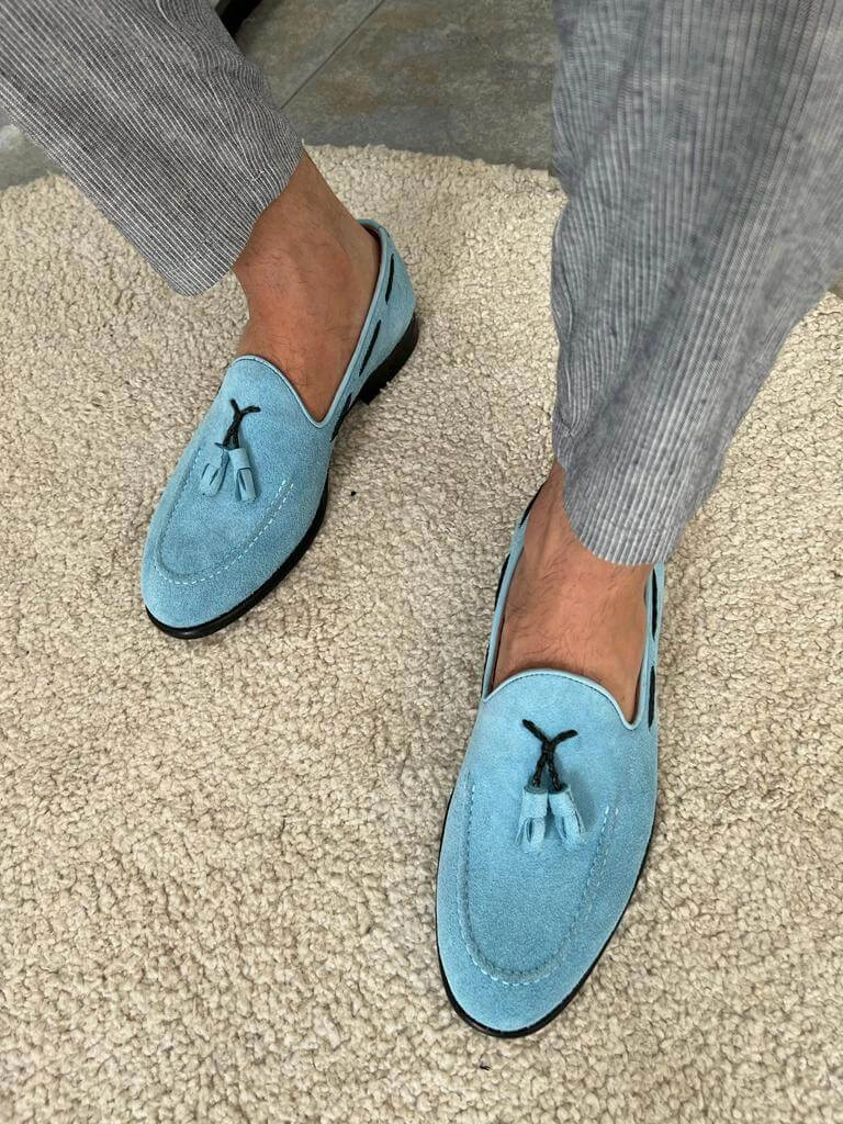 Thick Sole Loafers Blue Suede Loafers