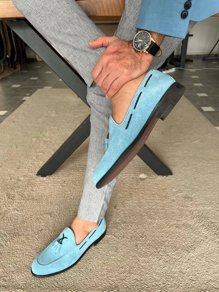 Skateboarding Loafers Blue Suede Loafers