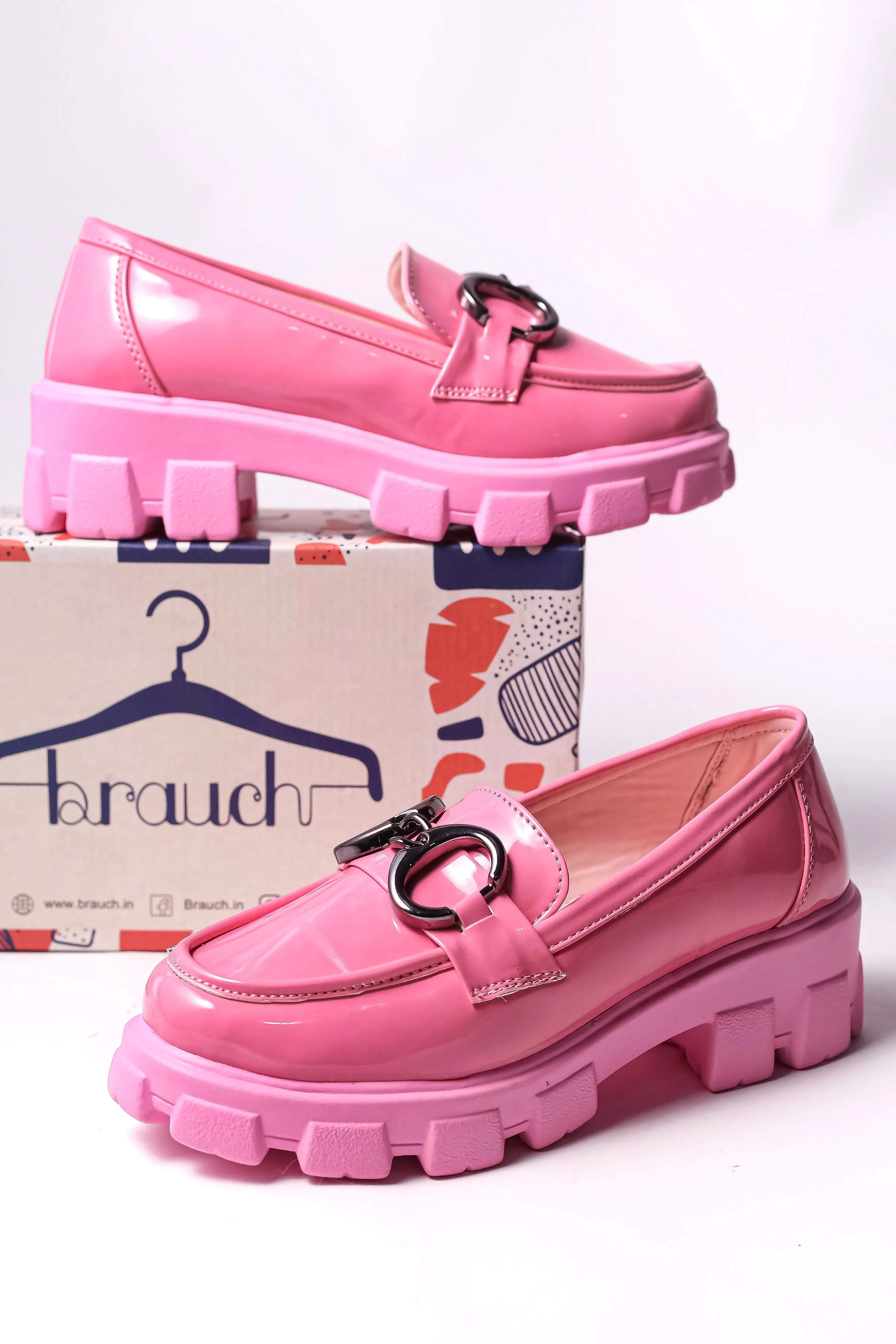 Brauch Pink Patent Embellished Loafer Shoe Loafers Women Shoes
