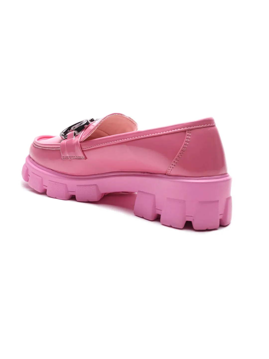 Brauch Pink Patent Embellished Loafer Shoe Loafers With Lug Soles