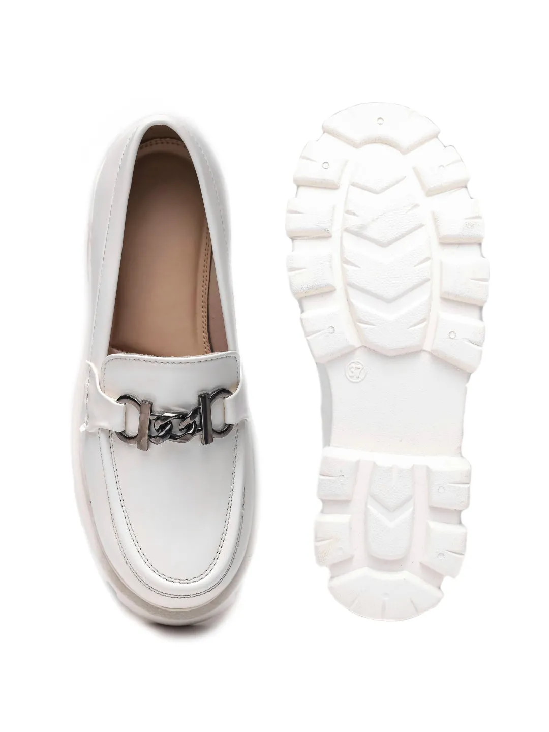 Vagabond Loafers Kenova Brauch White Solid Buckle Embellished Loafer Shoe