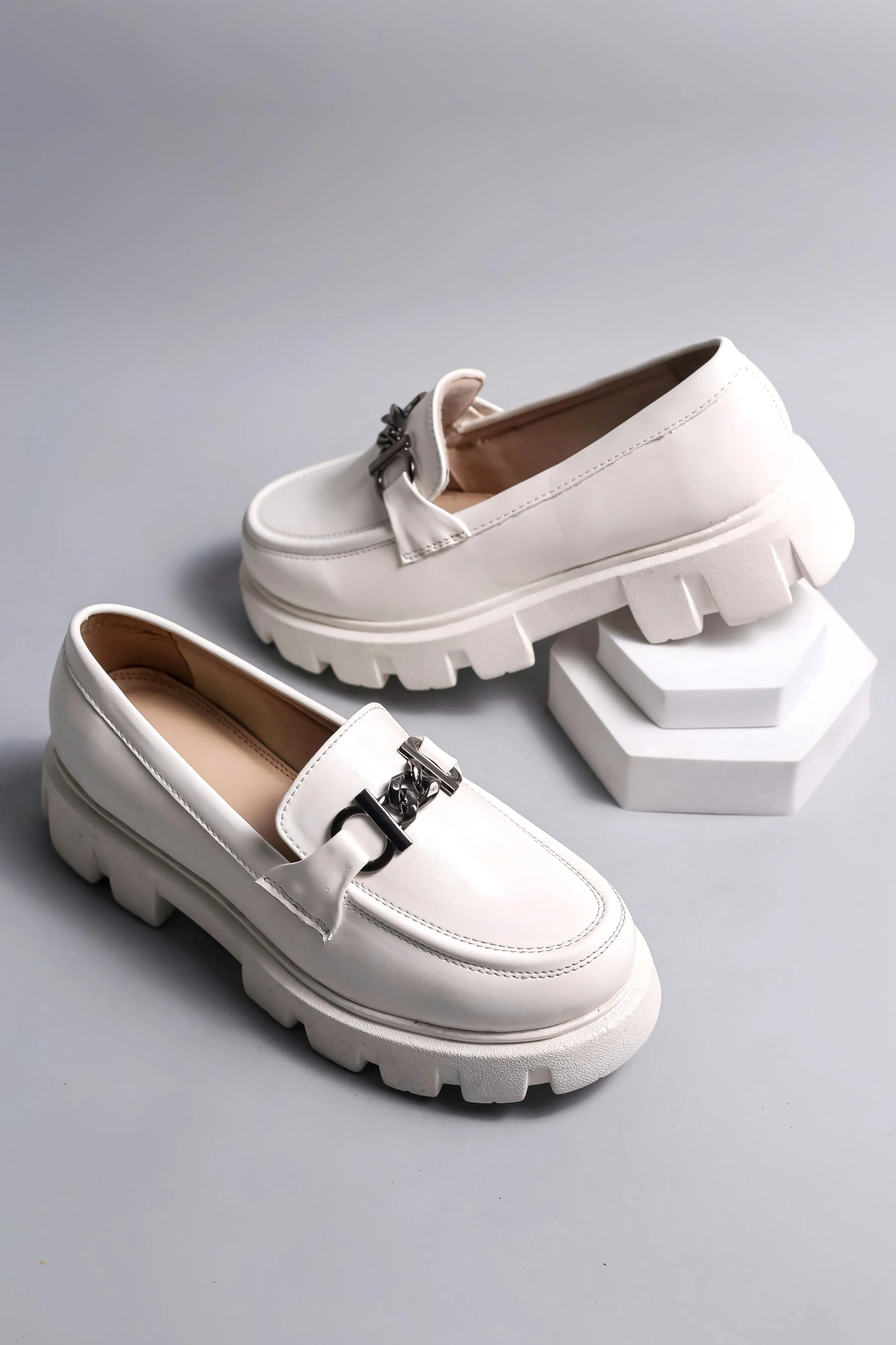 Brauch White Solid Buckle Embellished Loafer Shoe Eytys Loafers