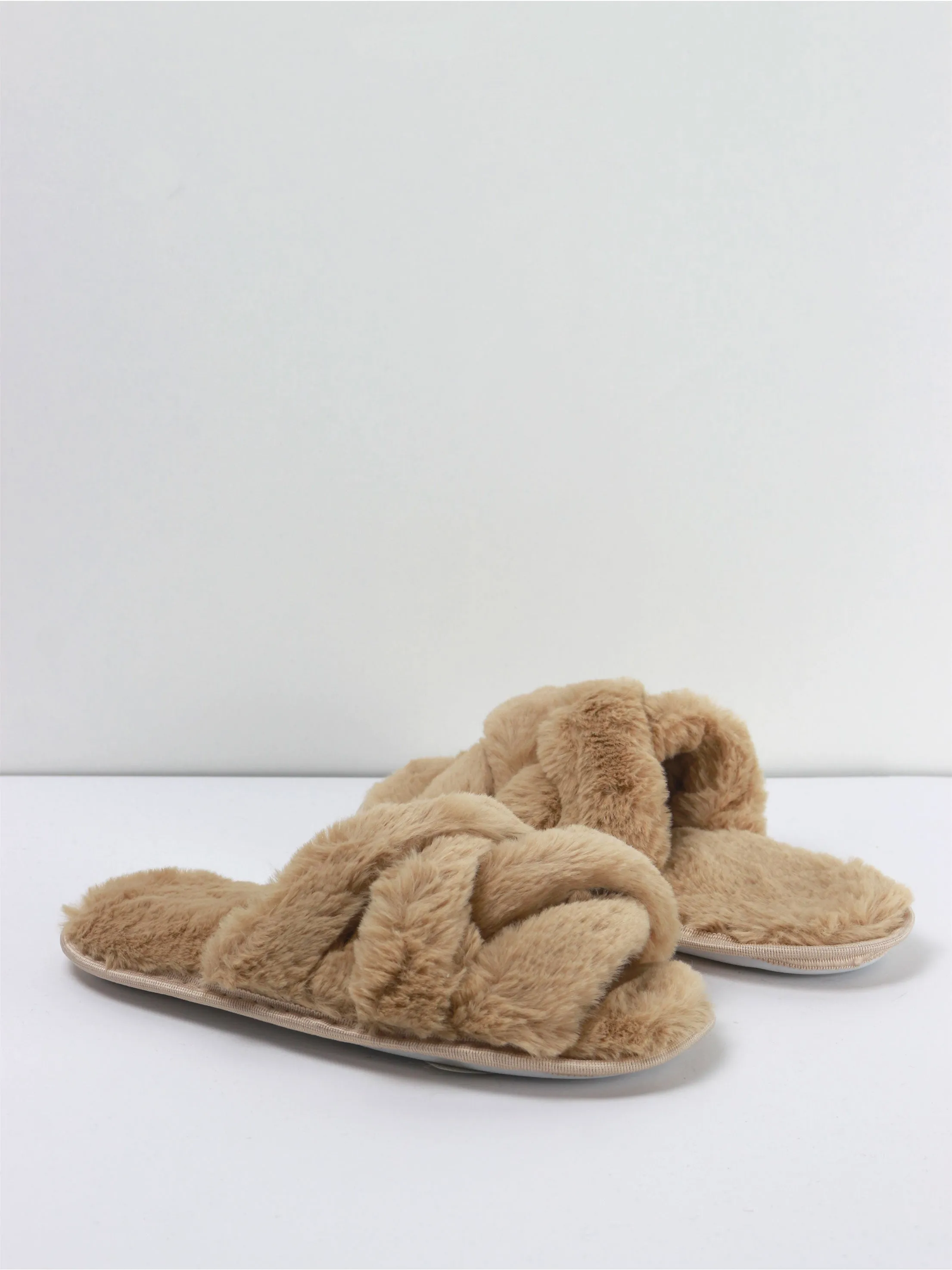 Slides Floral Women's Faux Fur Slip-On Slippers,Beige