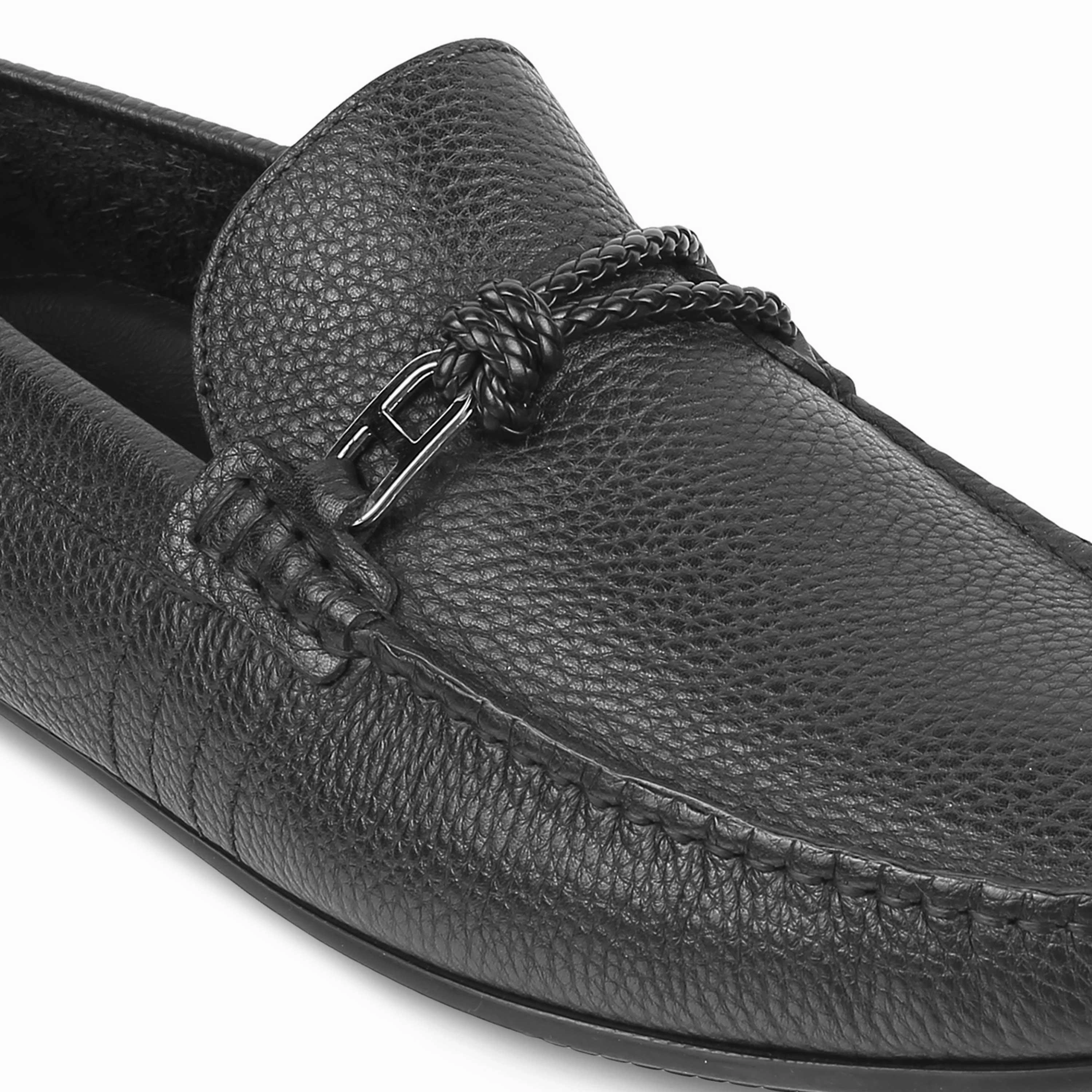 Tresmode Monoc Black Men's Leather Driving Loafers Boots And Loafers