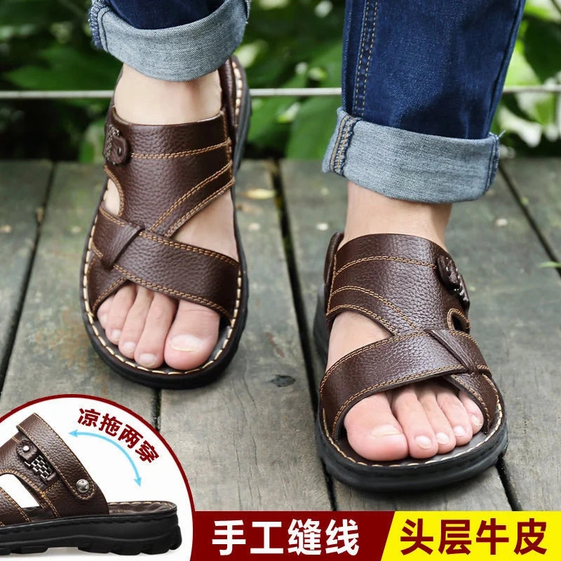 Men's Summer New Non-slip Genuine Leather Sandals Sandals Royal Curacao