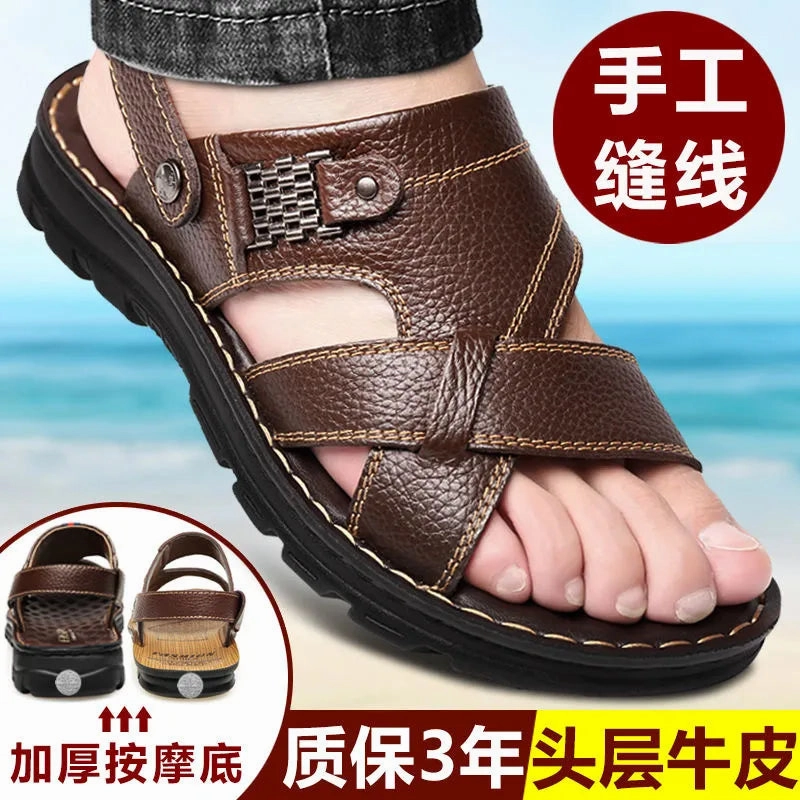 Men's Summer New Non-slip Genuine Leather Sandals Platform Sandals Nearby